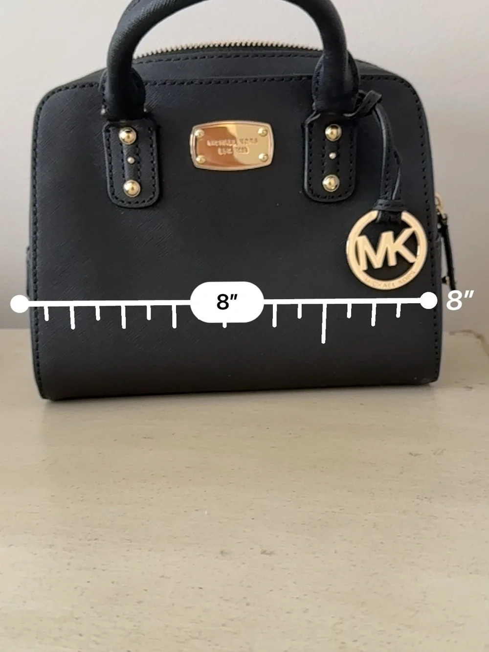 MICHAEL Michael Kors Black Saffiano Leather Satchel with Gold Hardware